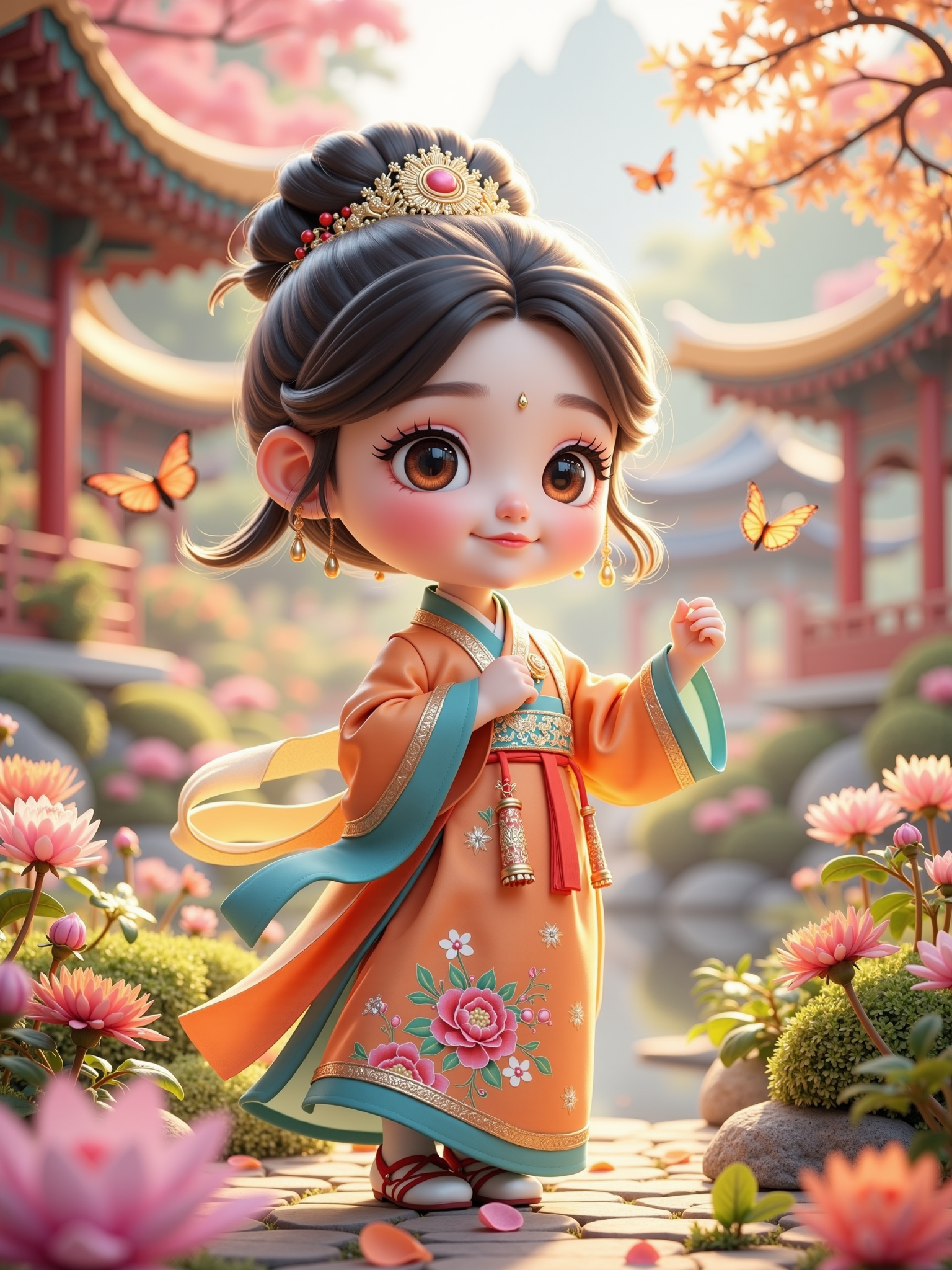 中国卡通传统服饰女孩