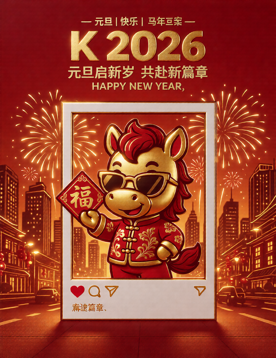 2026元旦新春马年祝福海报