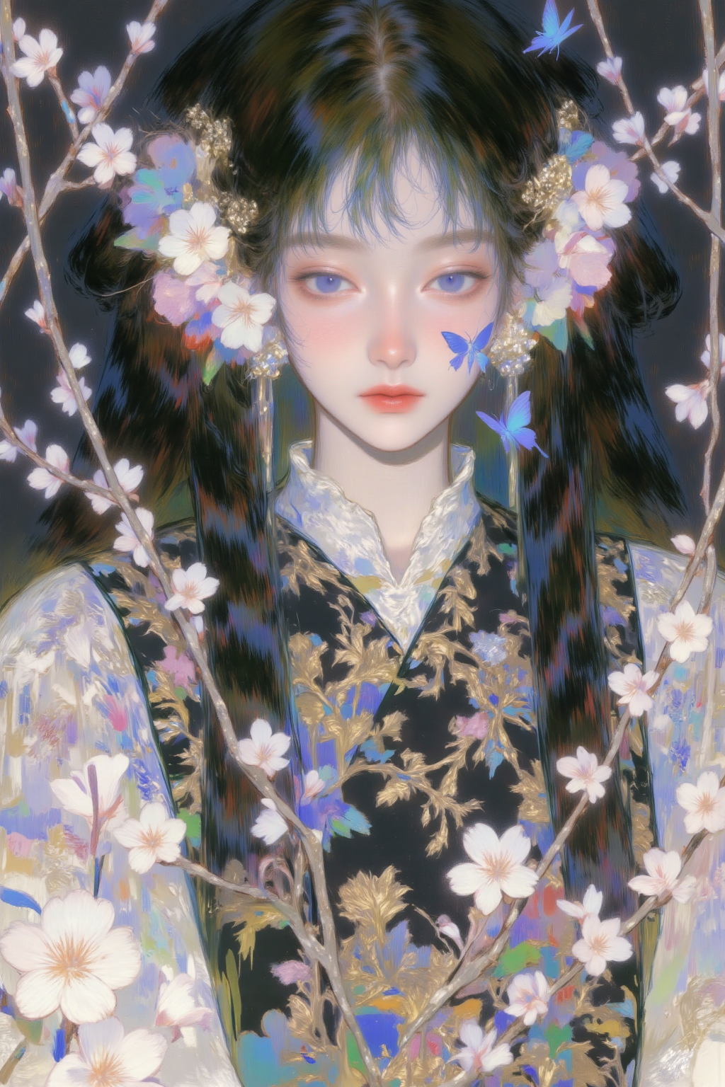 古风花影少女肖像
