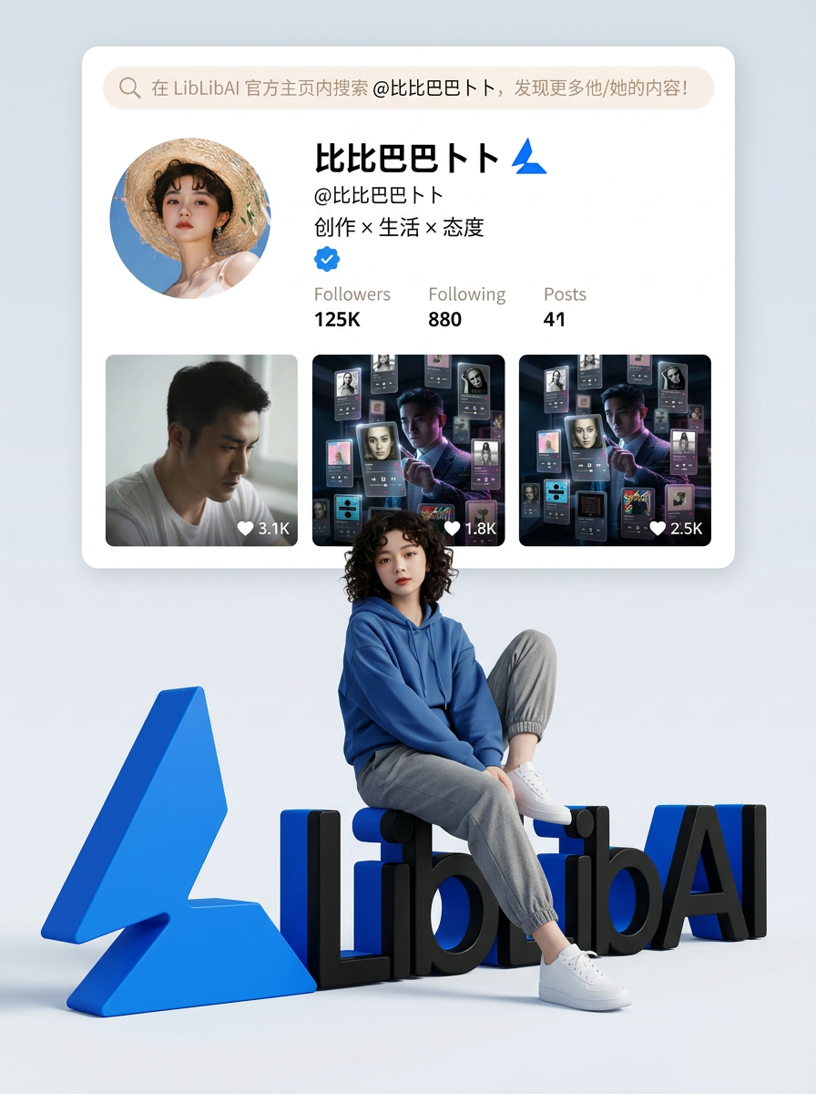 LibLibAI官方主页与创作者数据展示海报