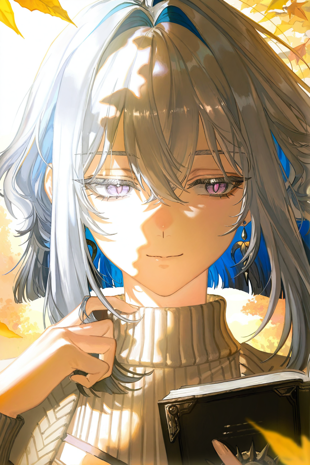 秋日暖光中的长发少女插画