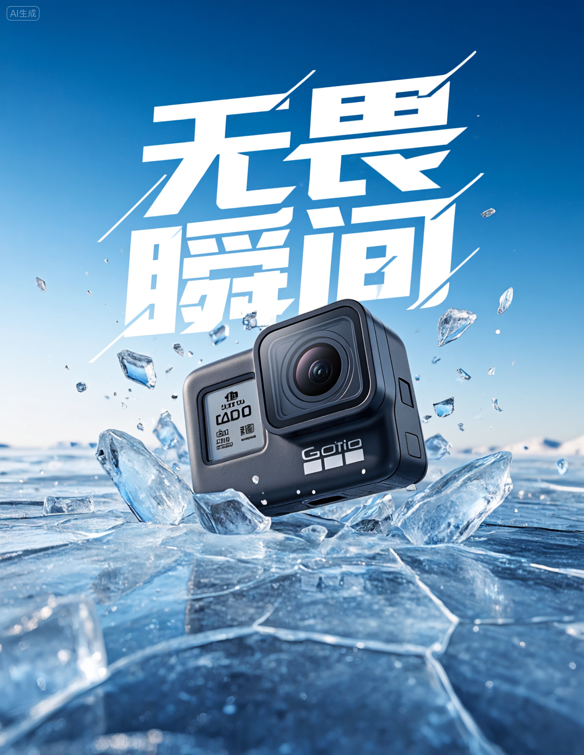 冰面上的运动相机广告海报