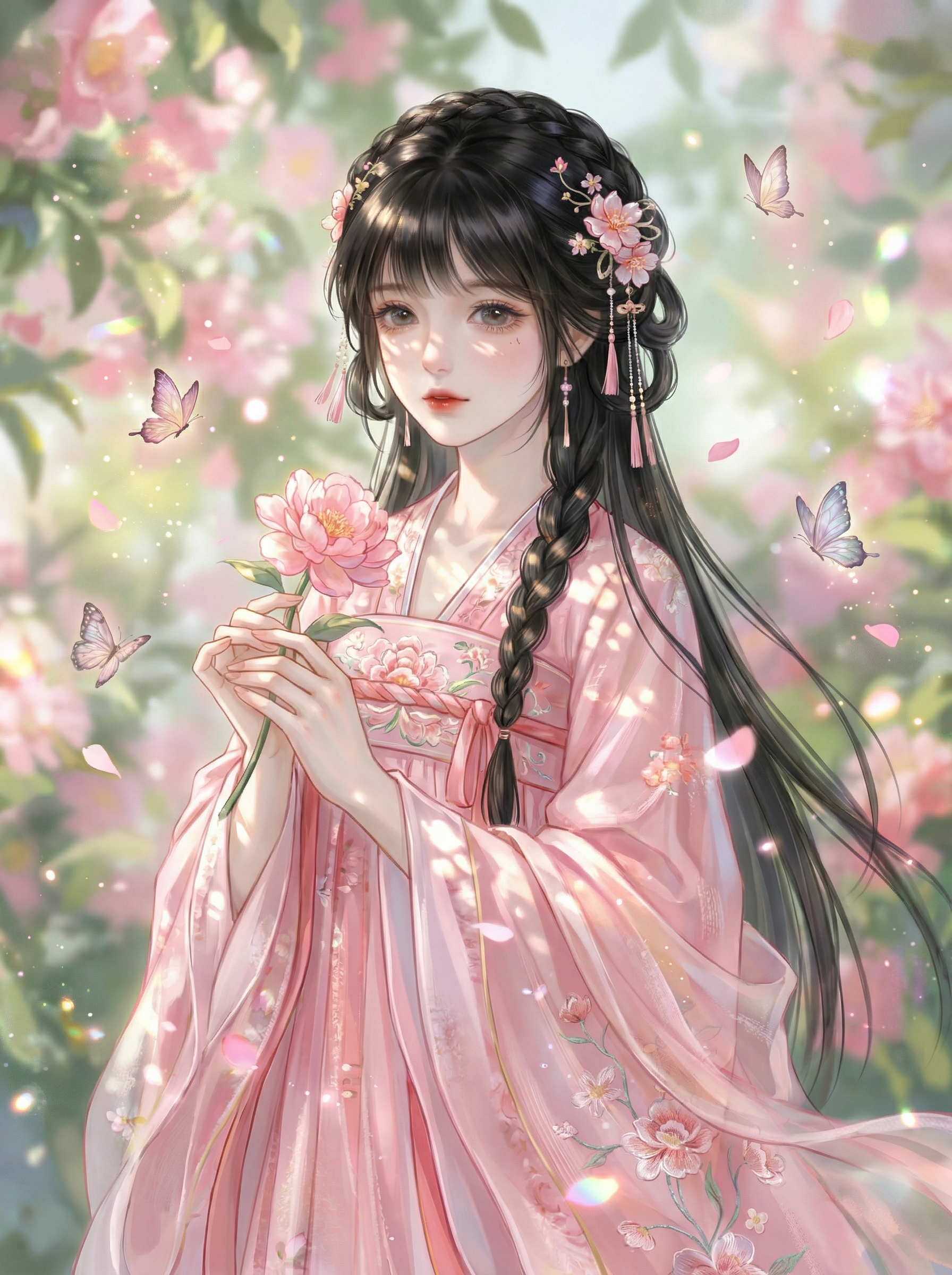 春日花影中的古风少女