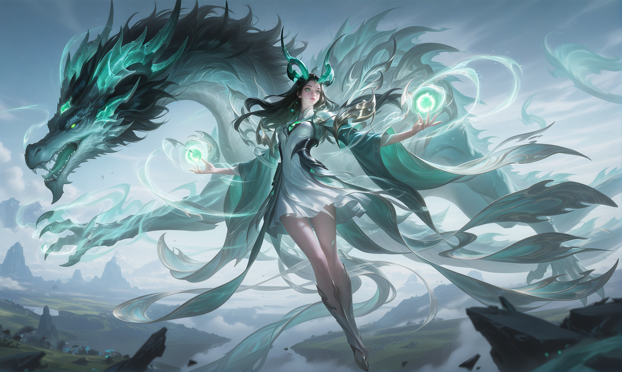 苍龙环绕的灵力女神