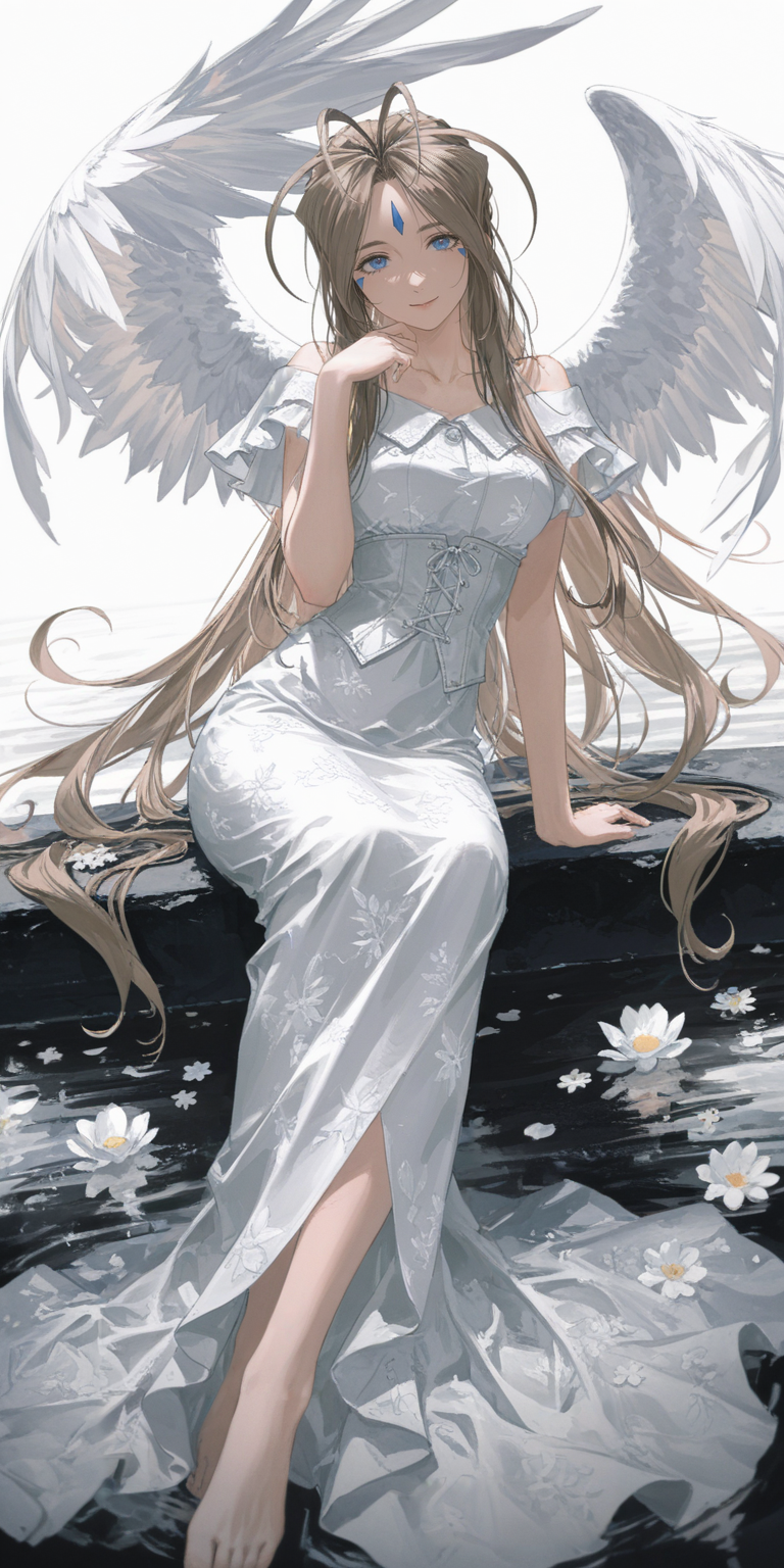 水面之上的白羽天使少女