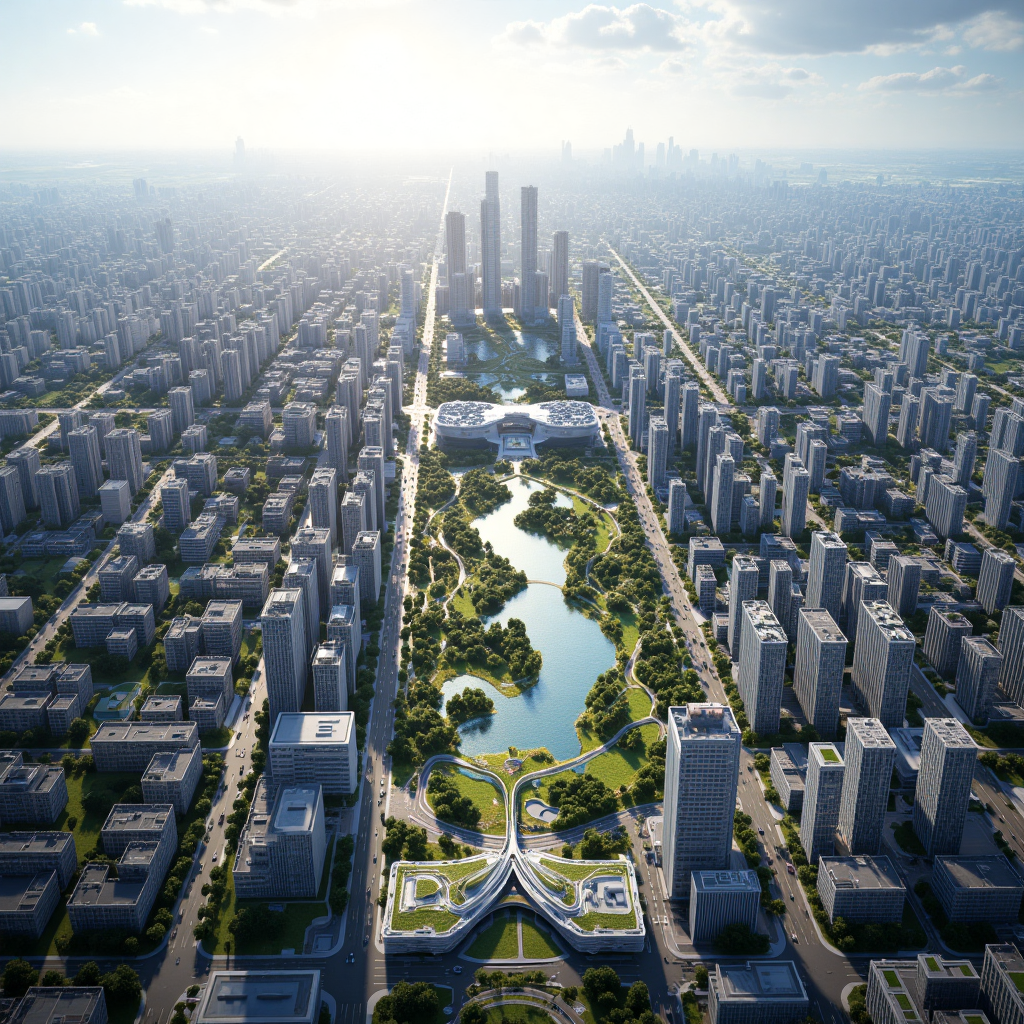 现代都市中央生态绿谷航拍图