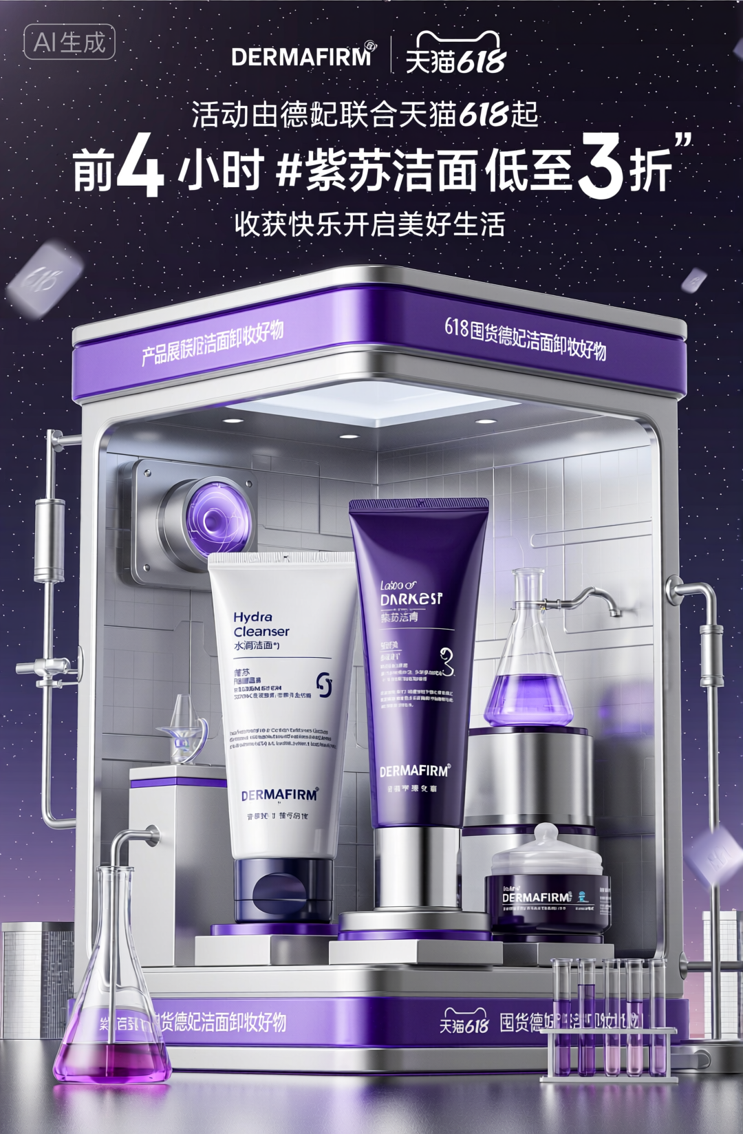DERMAFIRM天猫618紫苏洁面促销海报