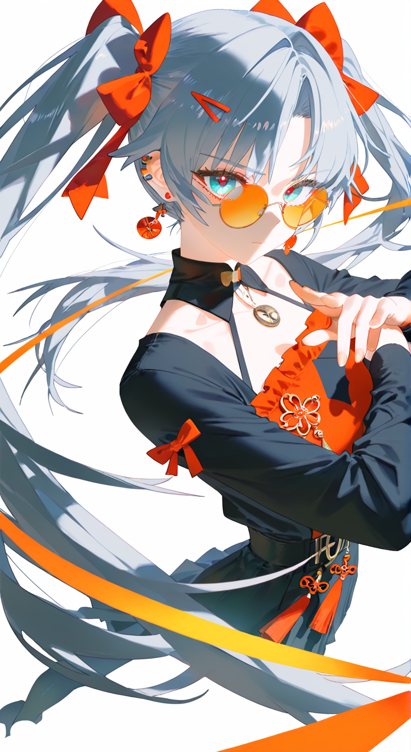 橙黑配色的二次元少女插画