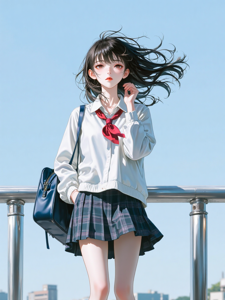 晴空下的校服装扮少女