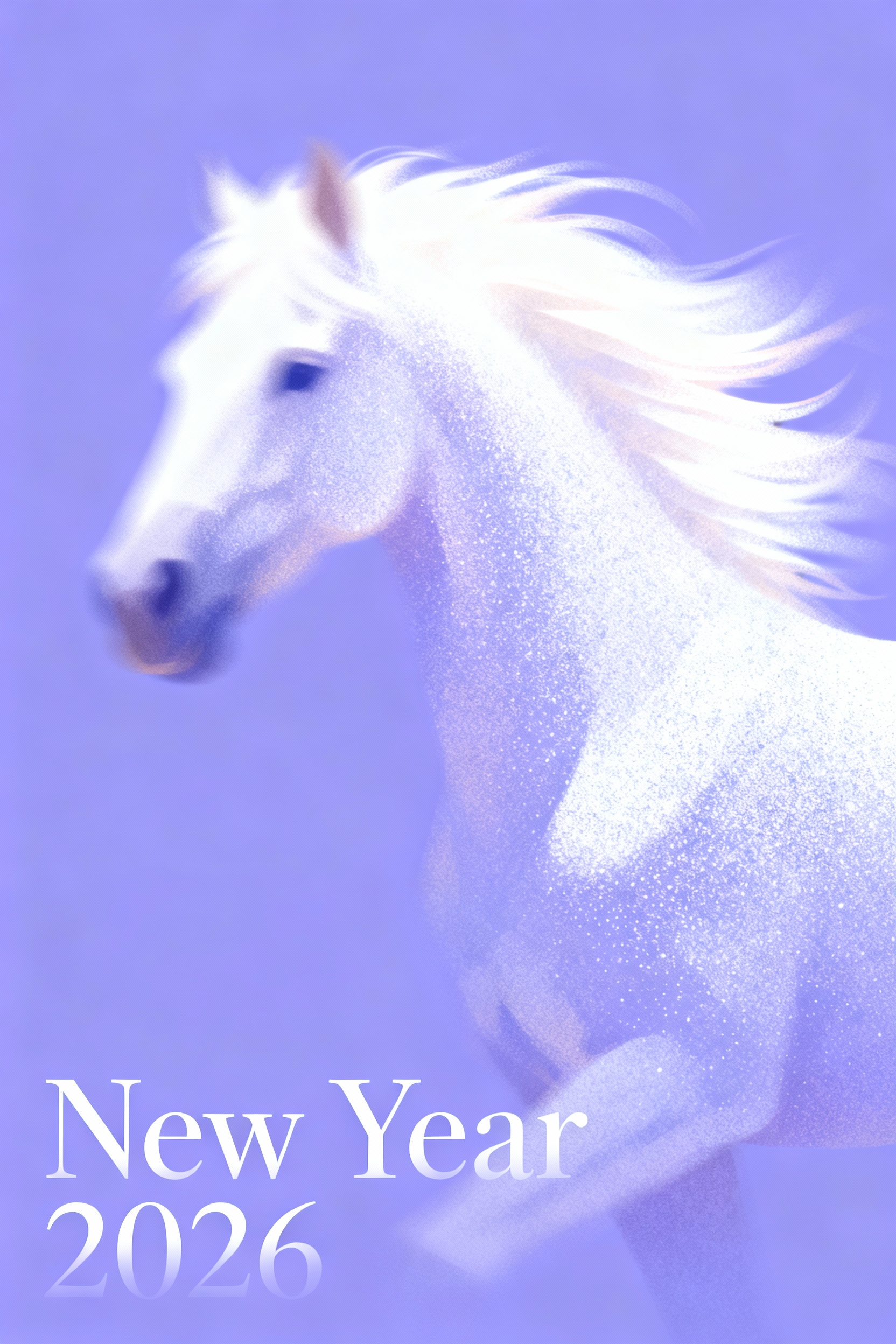 紫色梦幻噪点纹理插画马年海报2026
