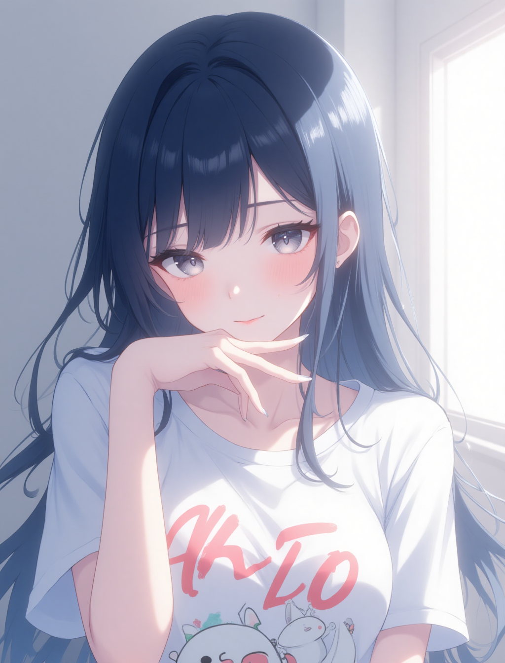 窗边的长发少女插画