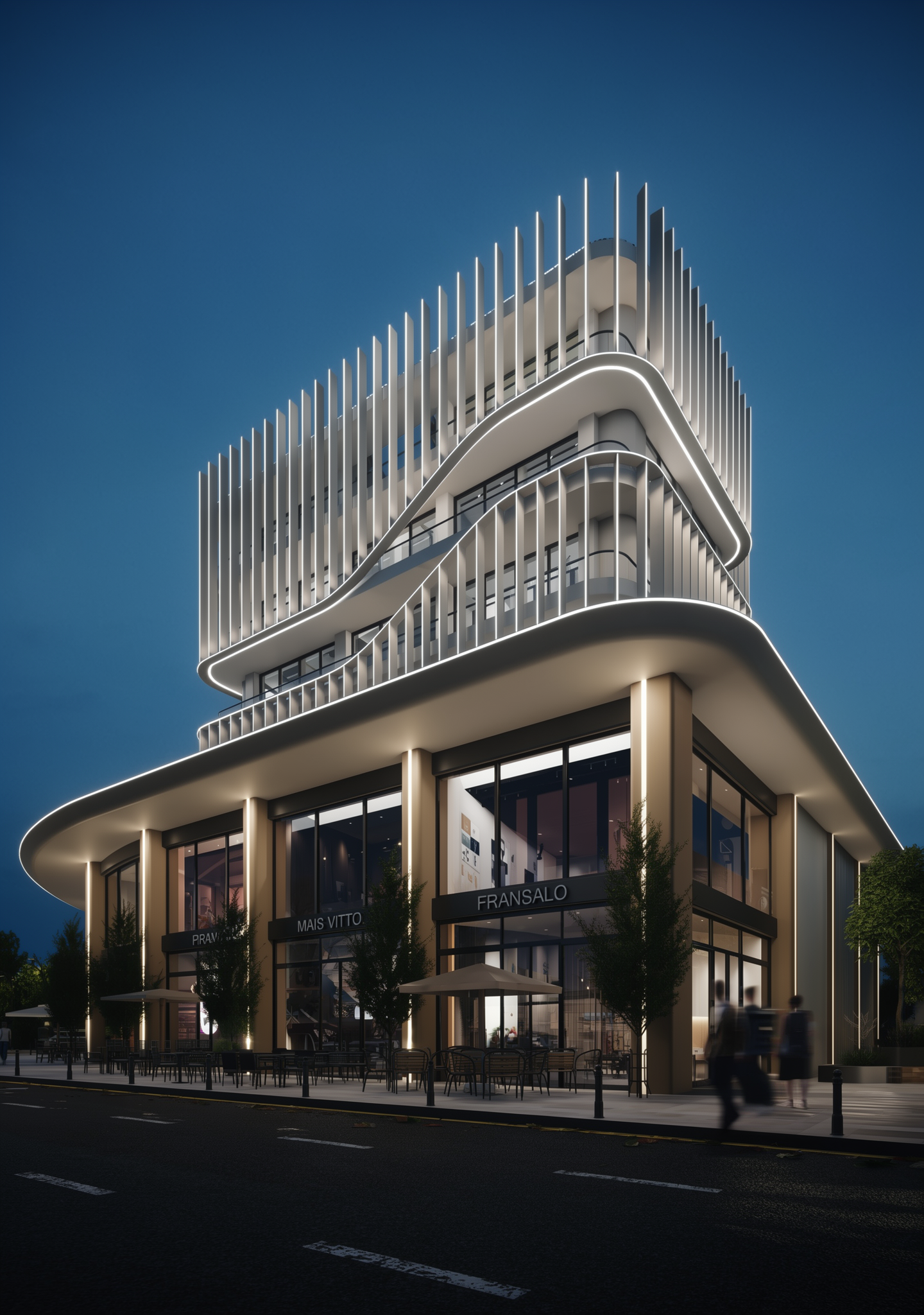 现代商业综合体建筑日夜效果对比图