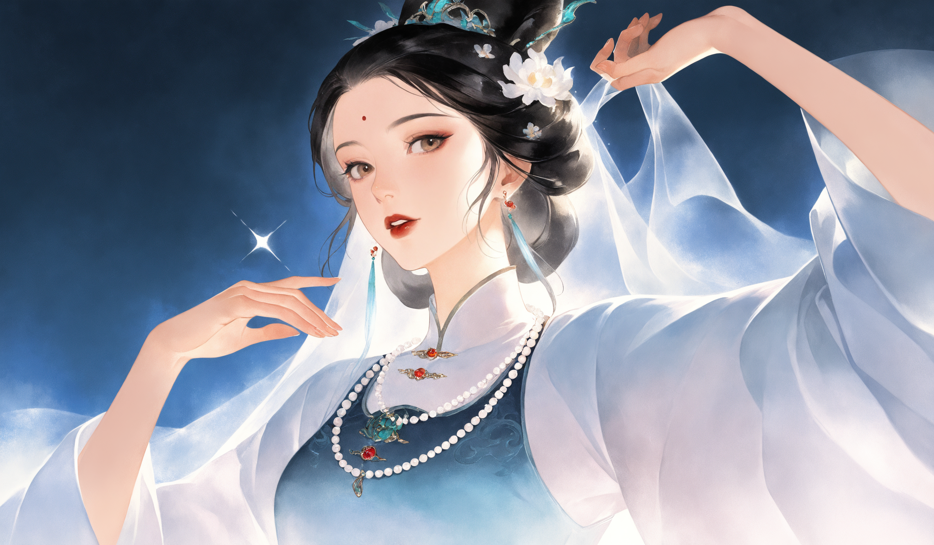 云雾月光中的古风仙姿女子
