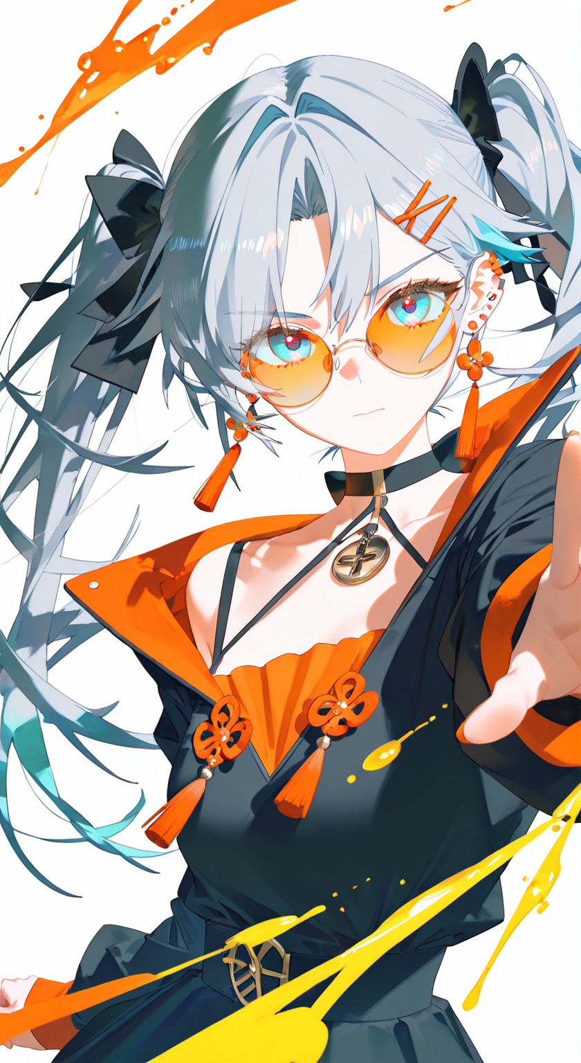 橙黑配色的二次元少女插画