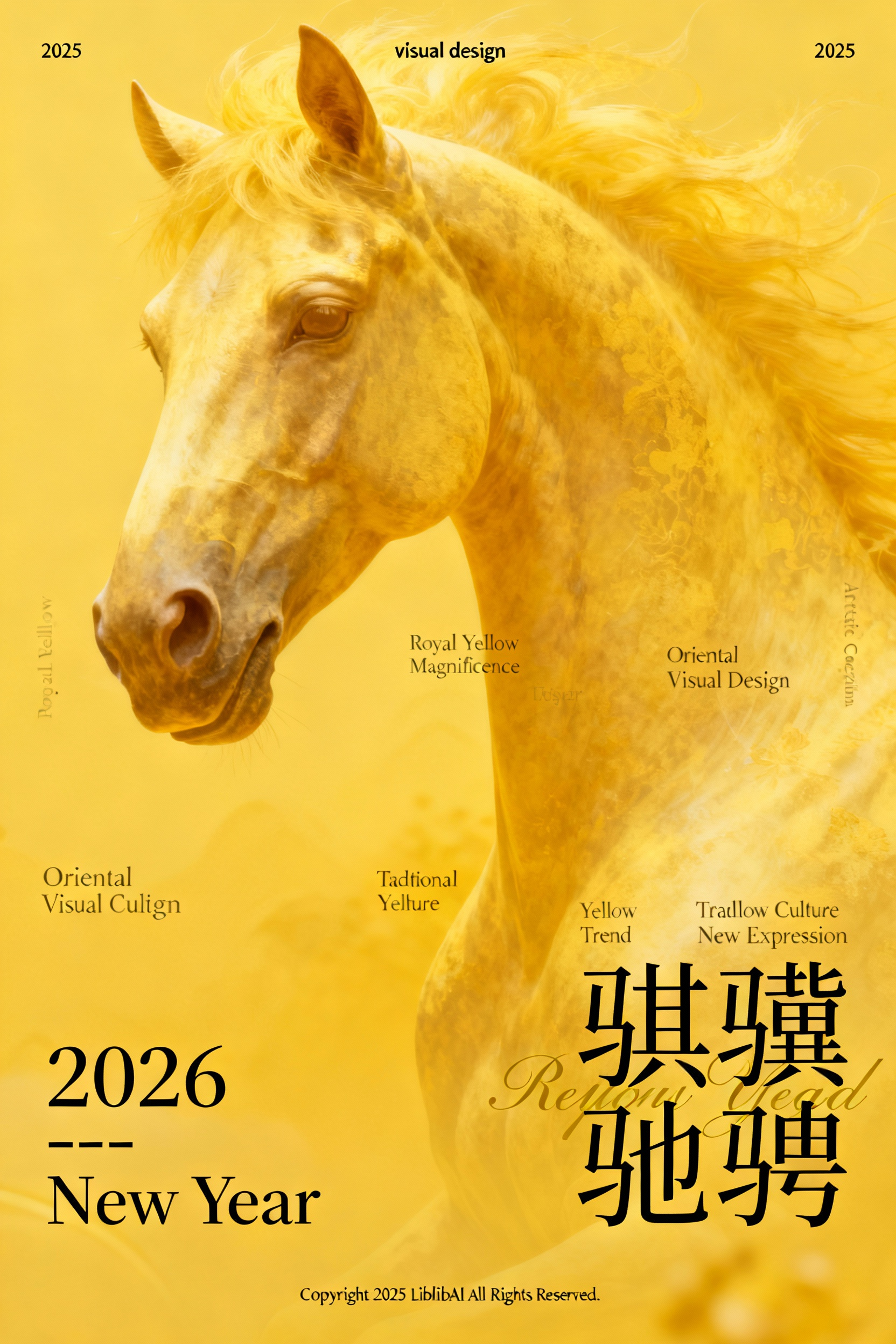 极简黄色马年海报2026新年