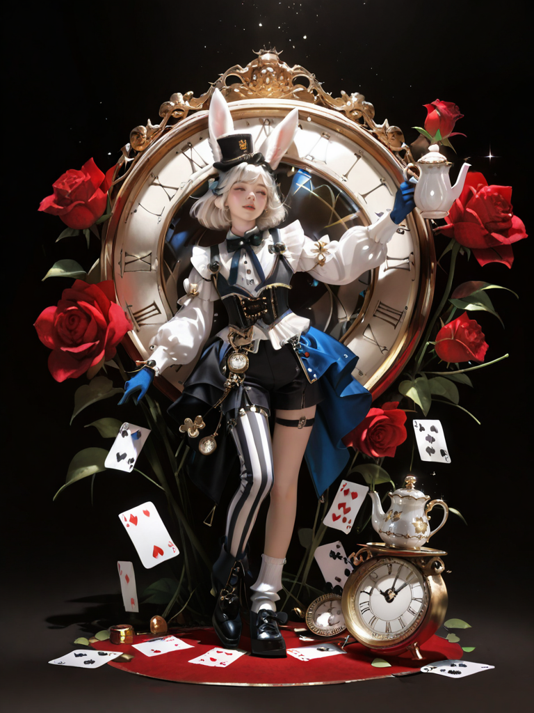 奇幻钟表玫瑰兔女郎