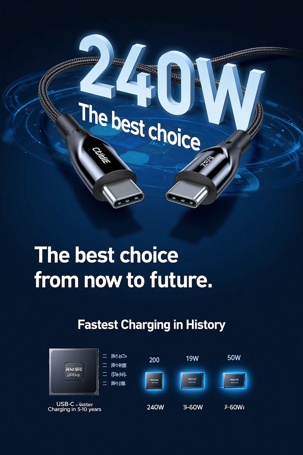 240W高速USB-C充电线产品宣传海报