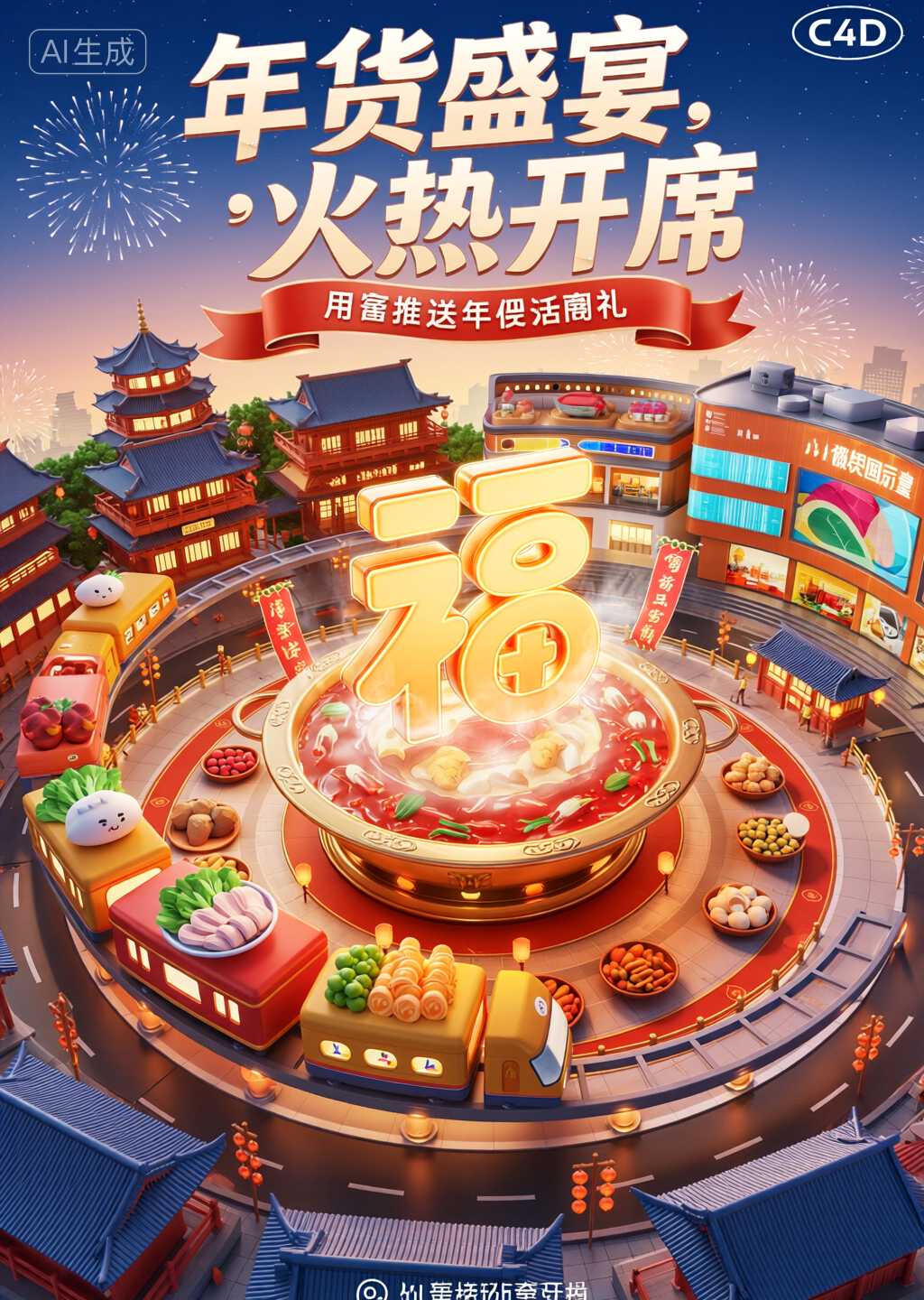 3D电商场景渲染，电商活动海报，活动KV，3DKV海报
