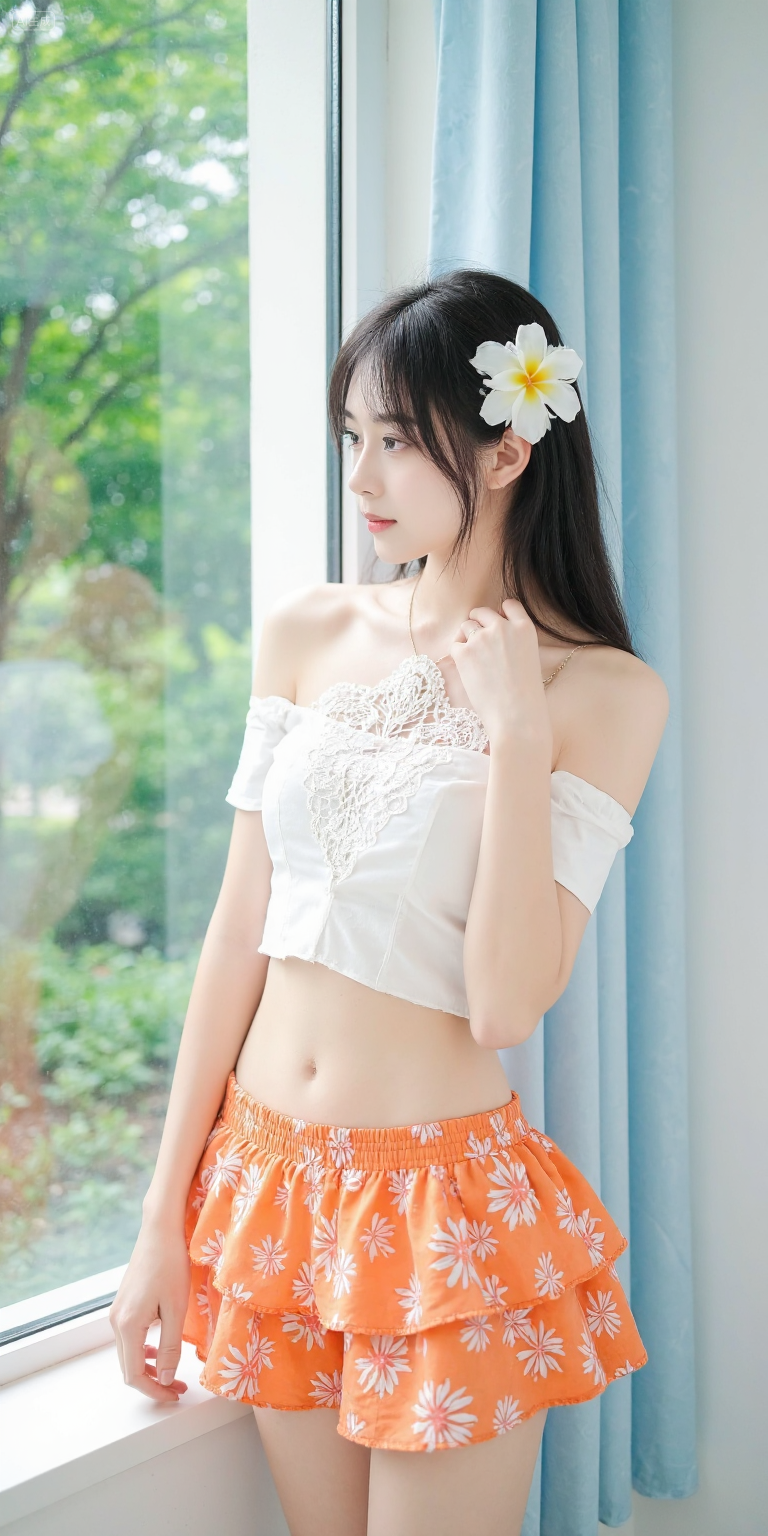 窗边夏日清新少女风写真