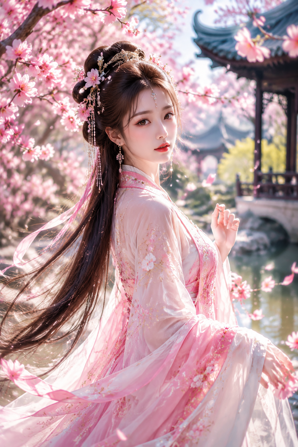 桃花树下古风美女