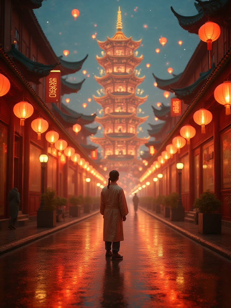 荧光创意合成  赛博花灯