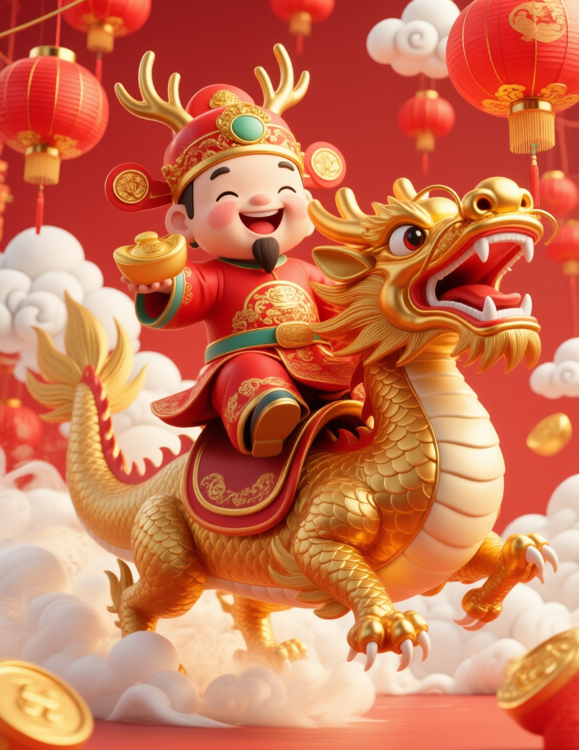 Qwen新年暴富3D卡通财神