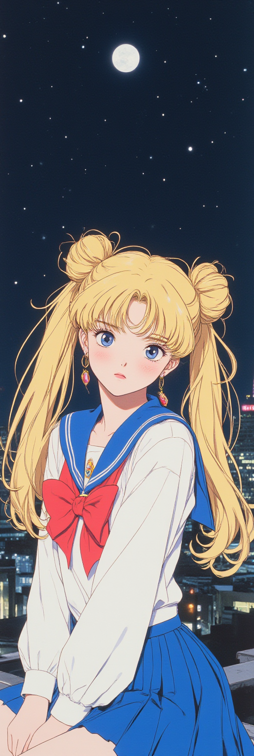 月夜都市中的金发双马尾少女