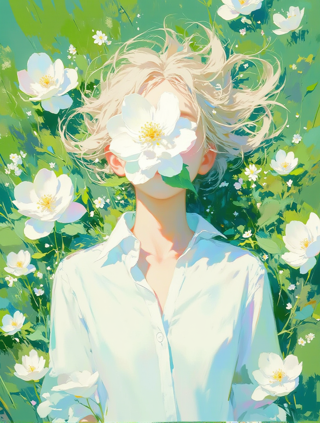 花海中的梦幻少女插画