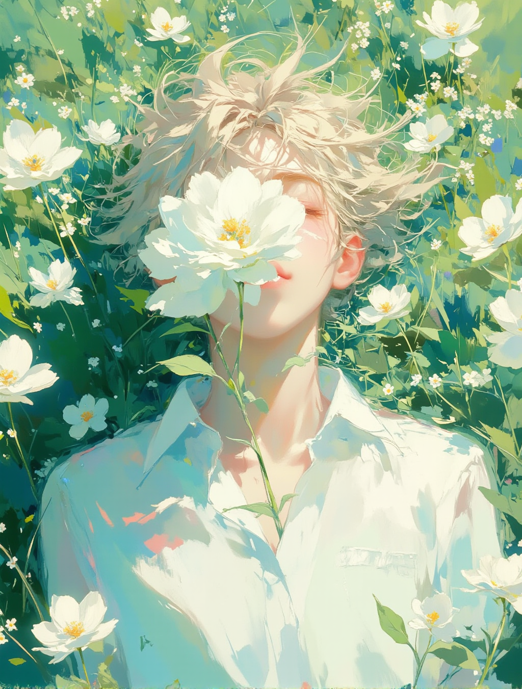 花海中的梦幻少女插画