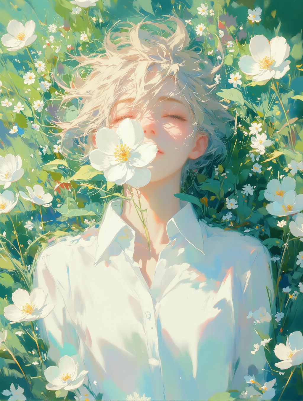 花海中的梦幻少女插画