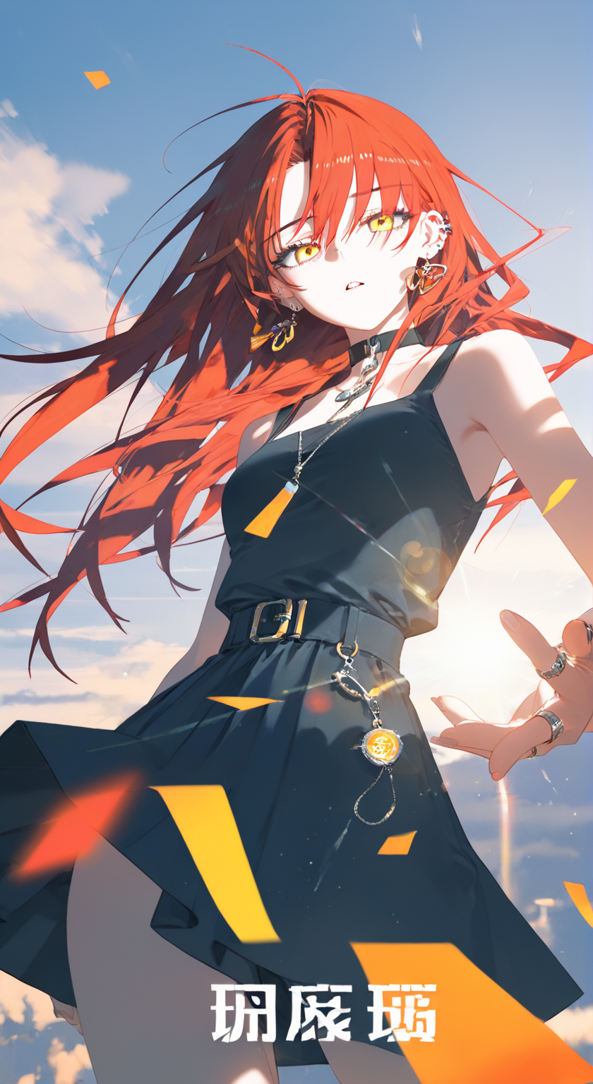 逆风中的红发少女插画