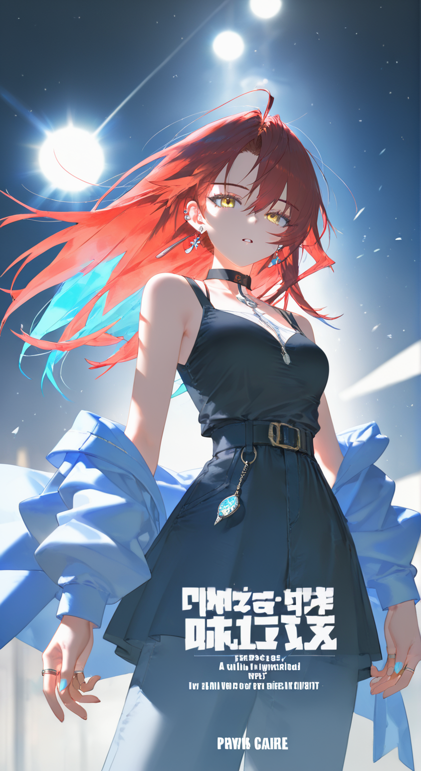 逆风中的红发少女插画