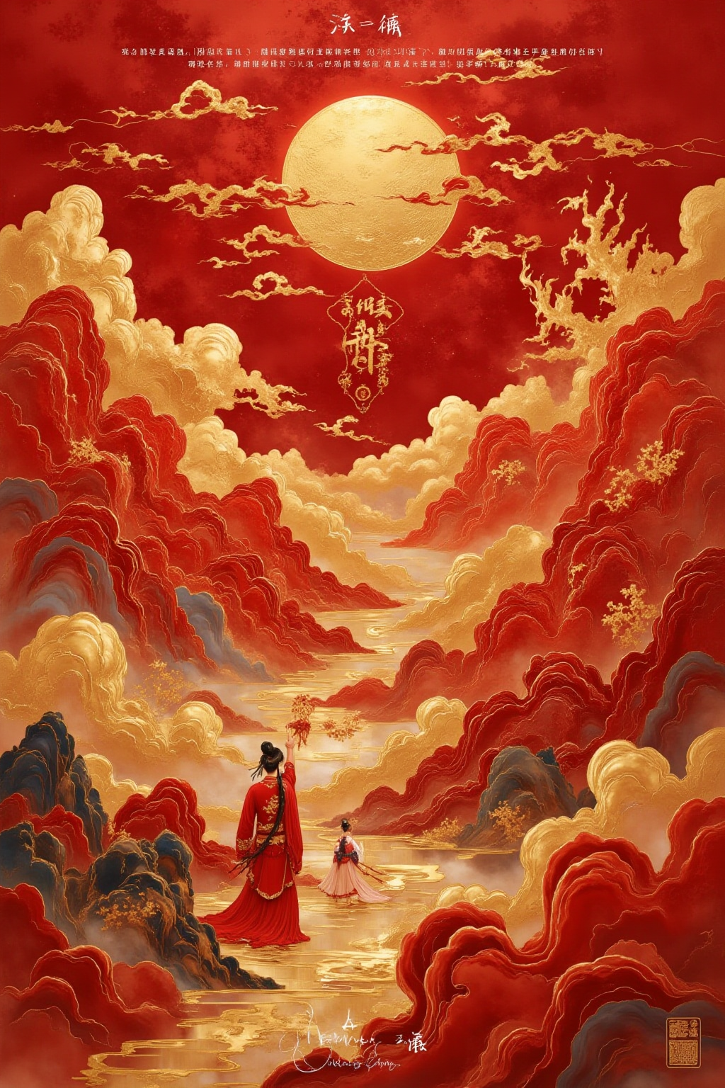黑金山水，蓝金山水，红金山水