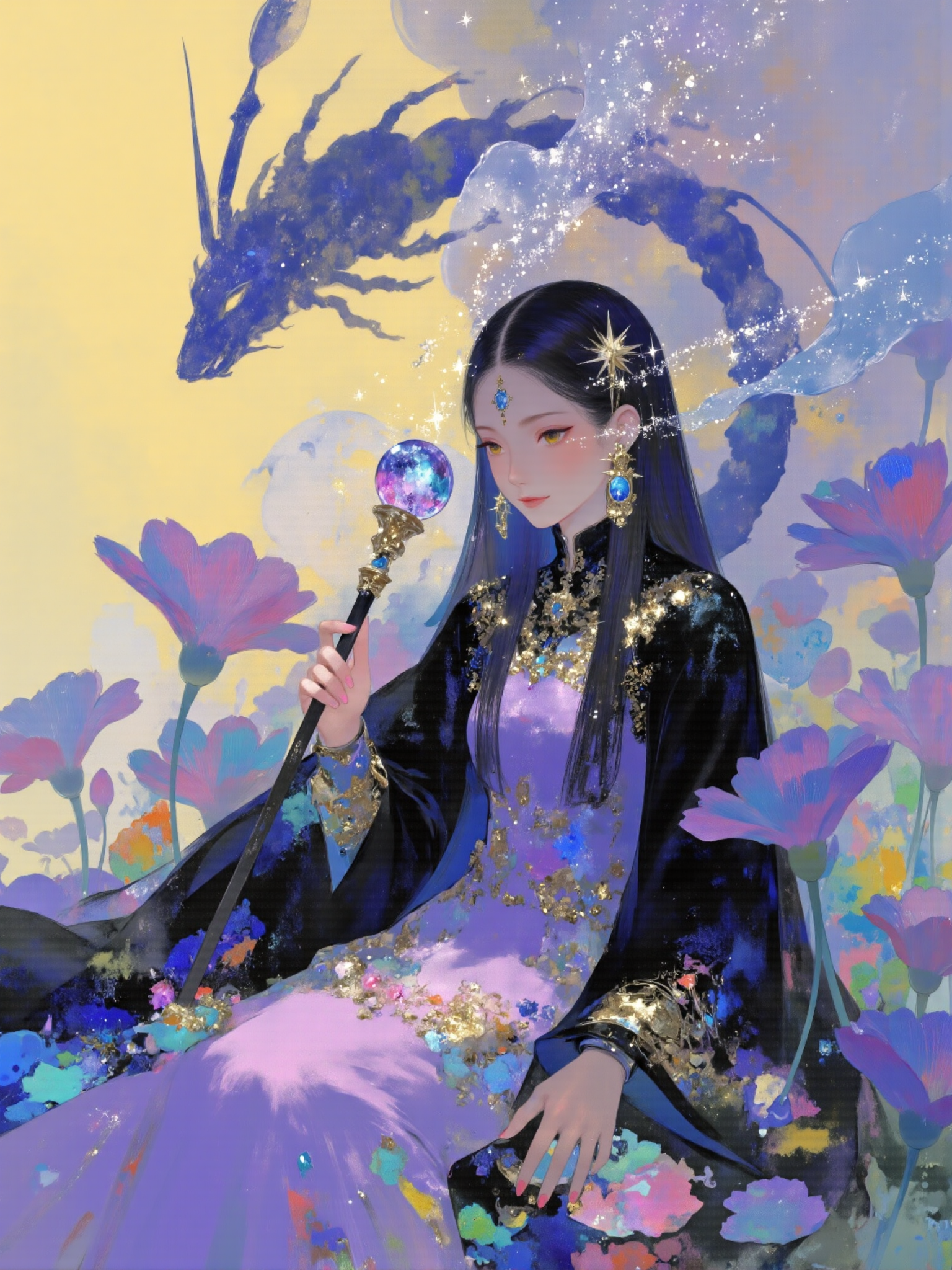 梦幻星辉花海中的神秘少女