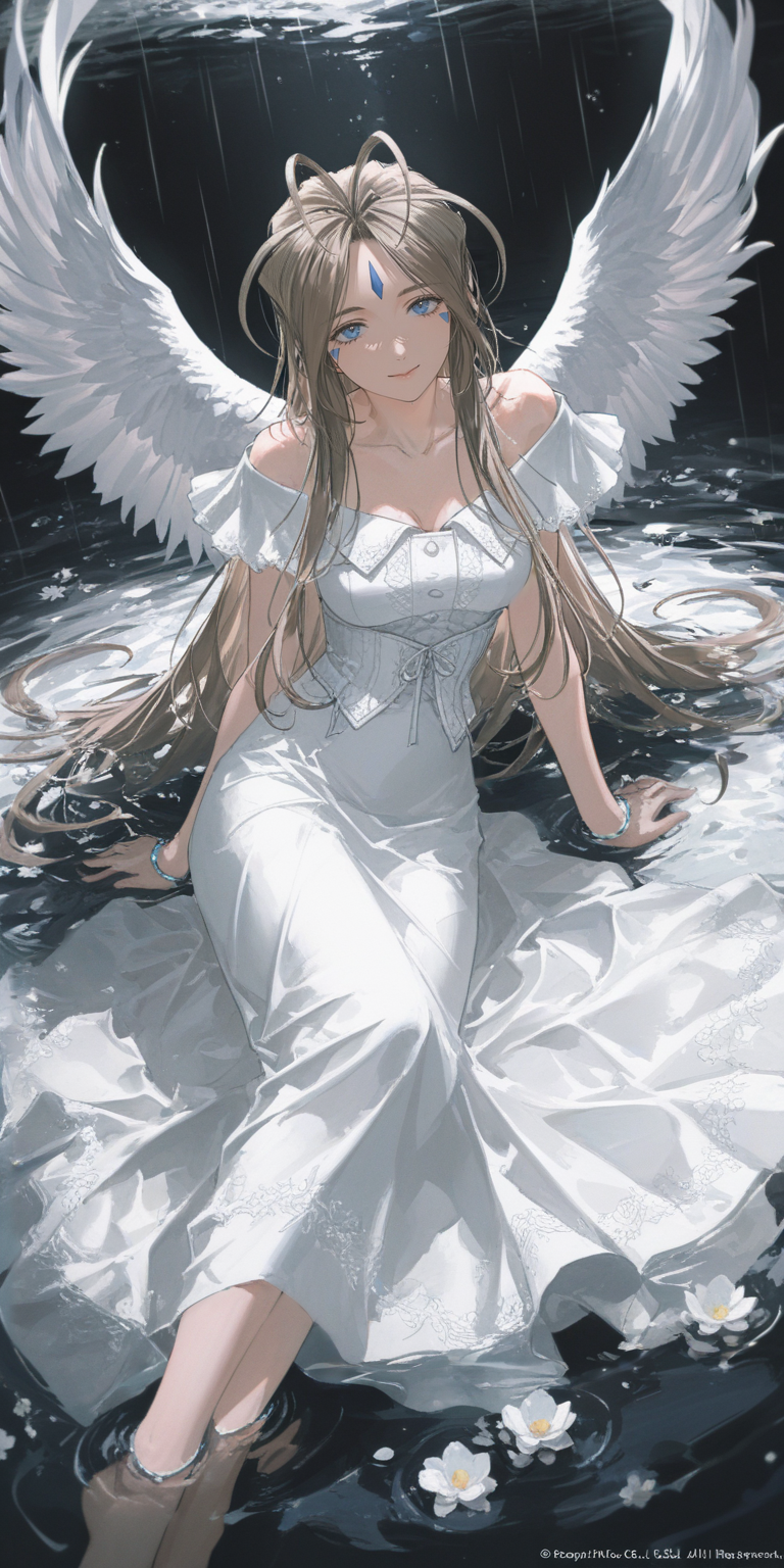 水面之上的白羽天使少女
