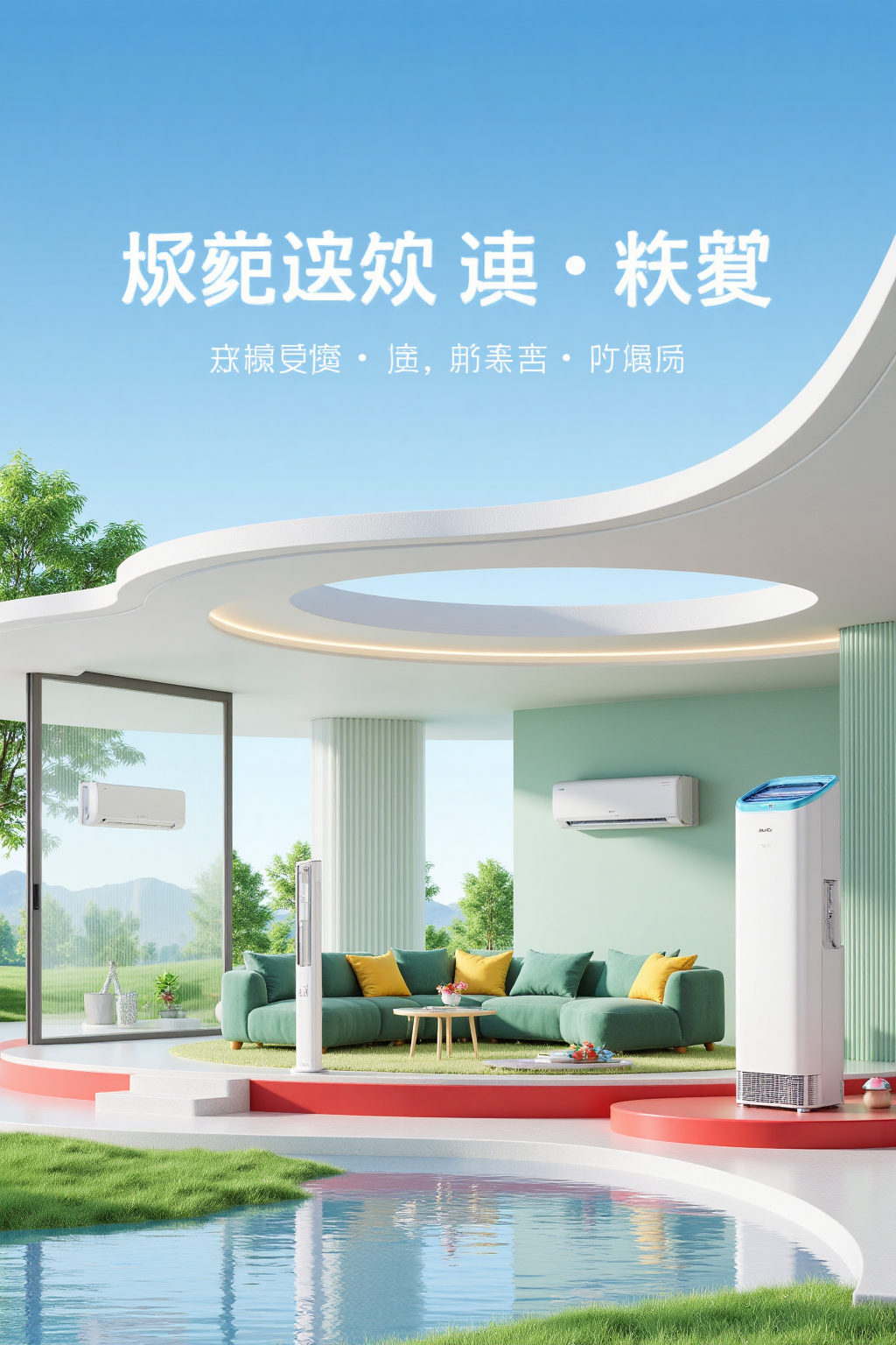 清新未来感的家居空调产品展示海报