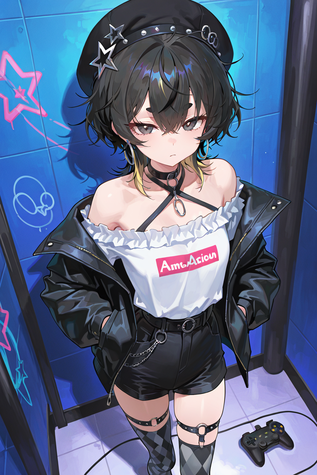 夏日列车门前的星星少女