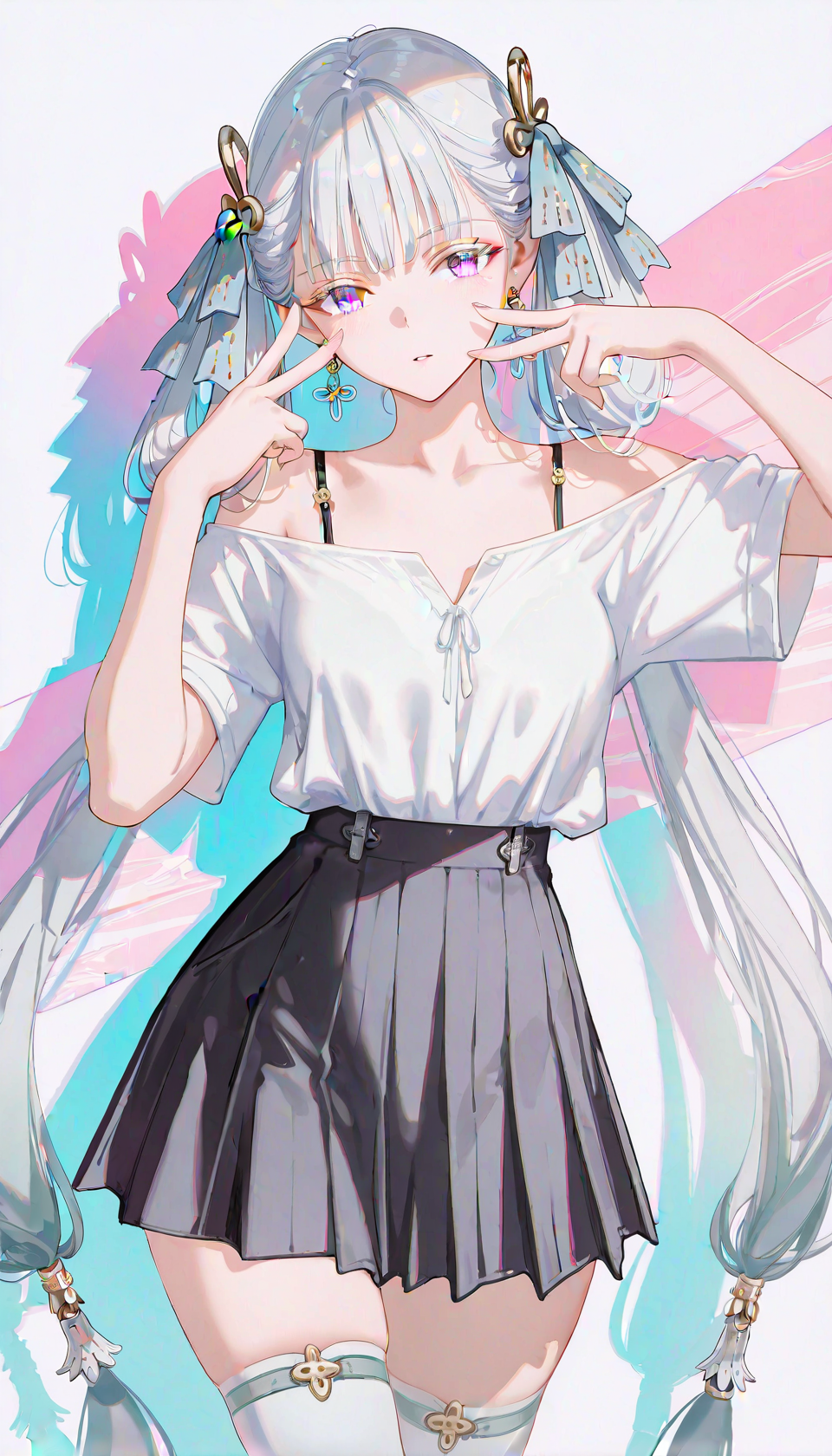 蓝粉渐变双马尾的动漫少女插画