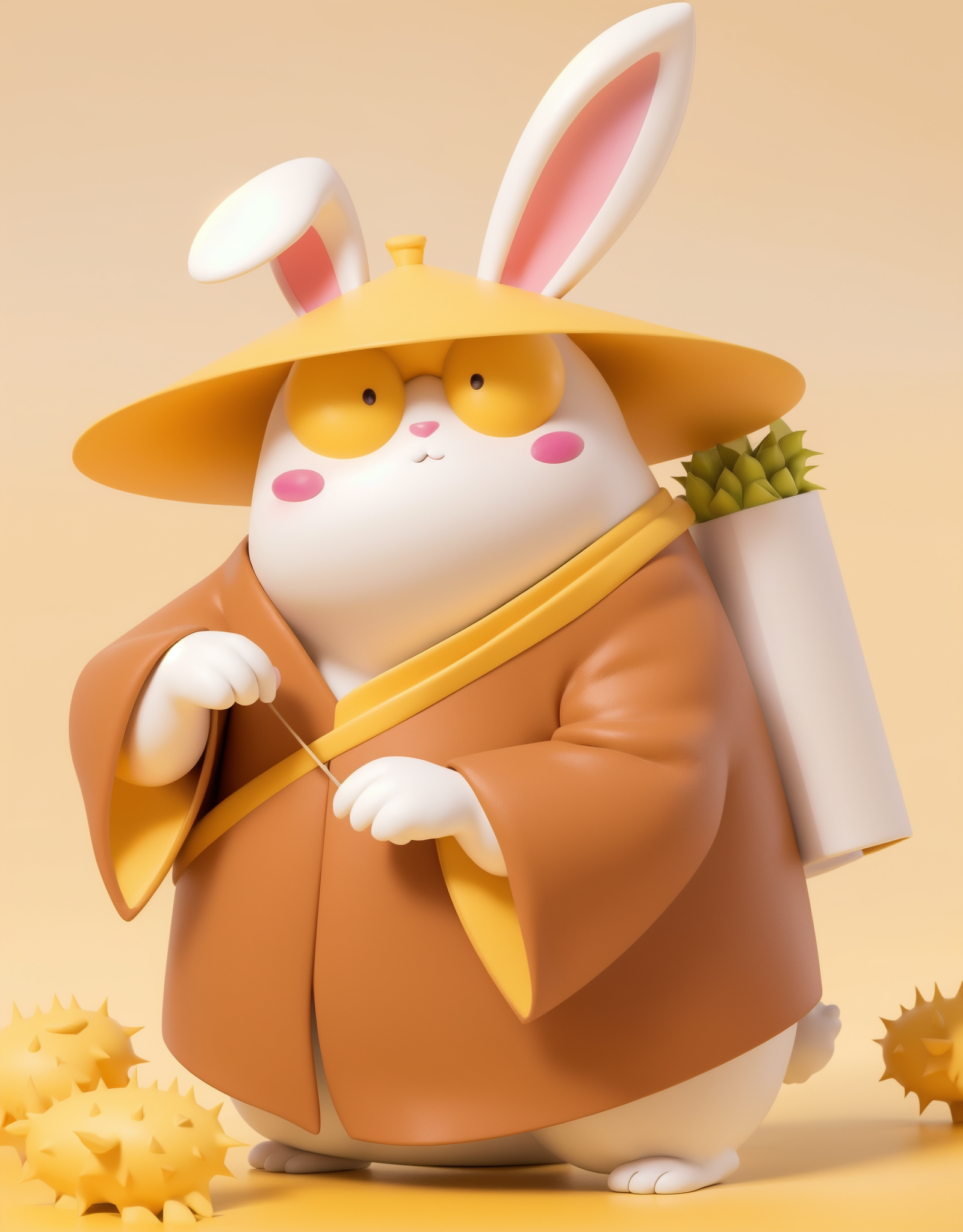 戴斗笠的Q版兔子角色插画
