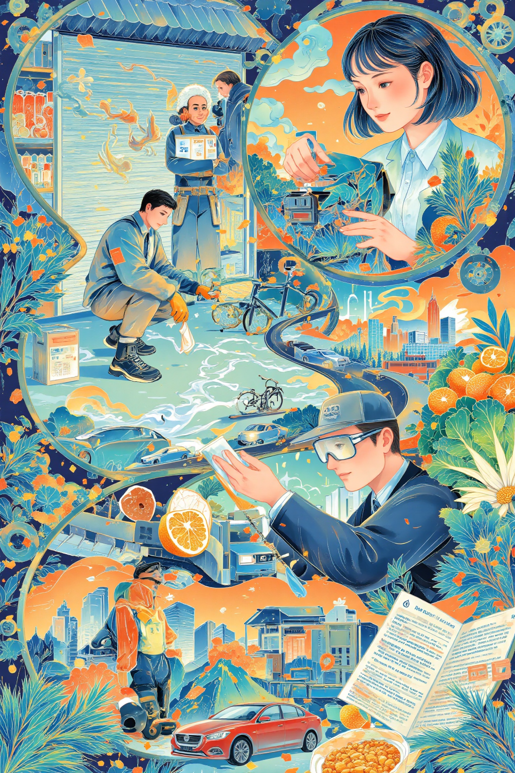 城市生活与现代职业的活力拼贴插画