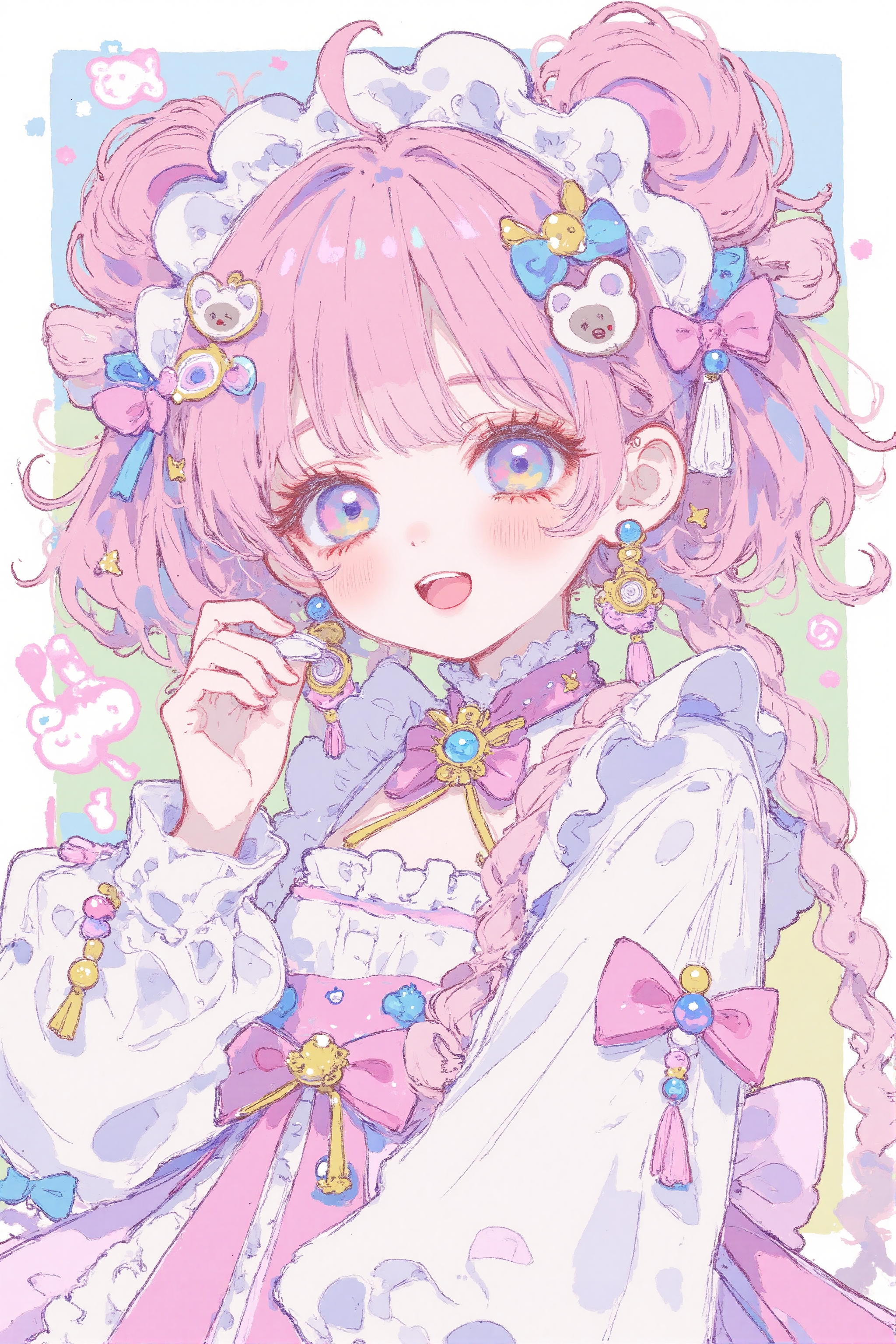 梦幻洛丽塔风粉发少女角色设定图
