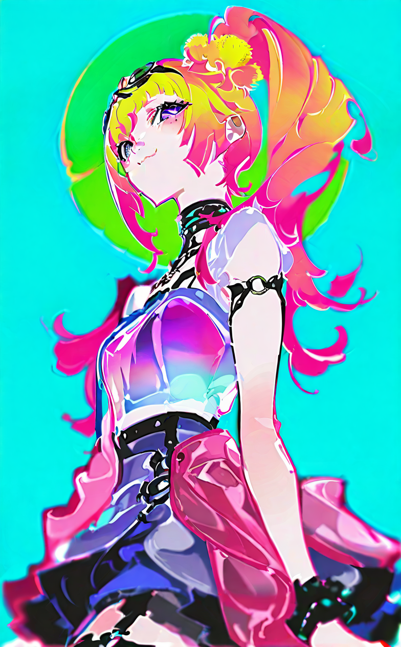 梦幻霓虹风的二次元少女插画