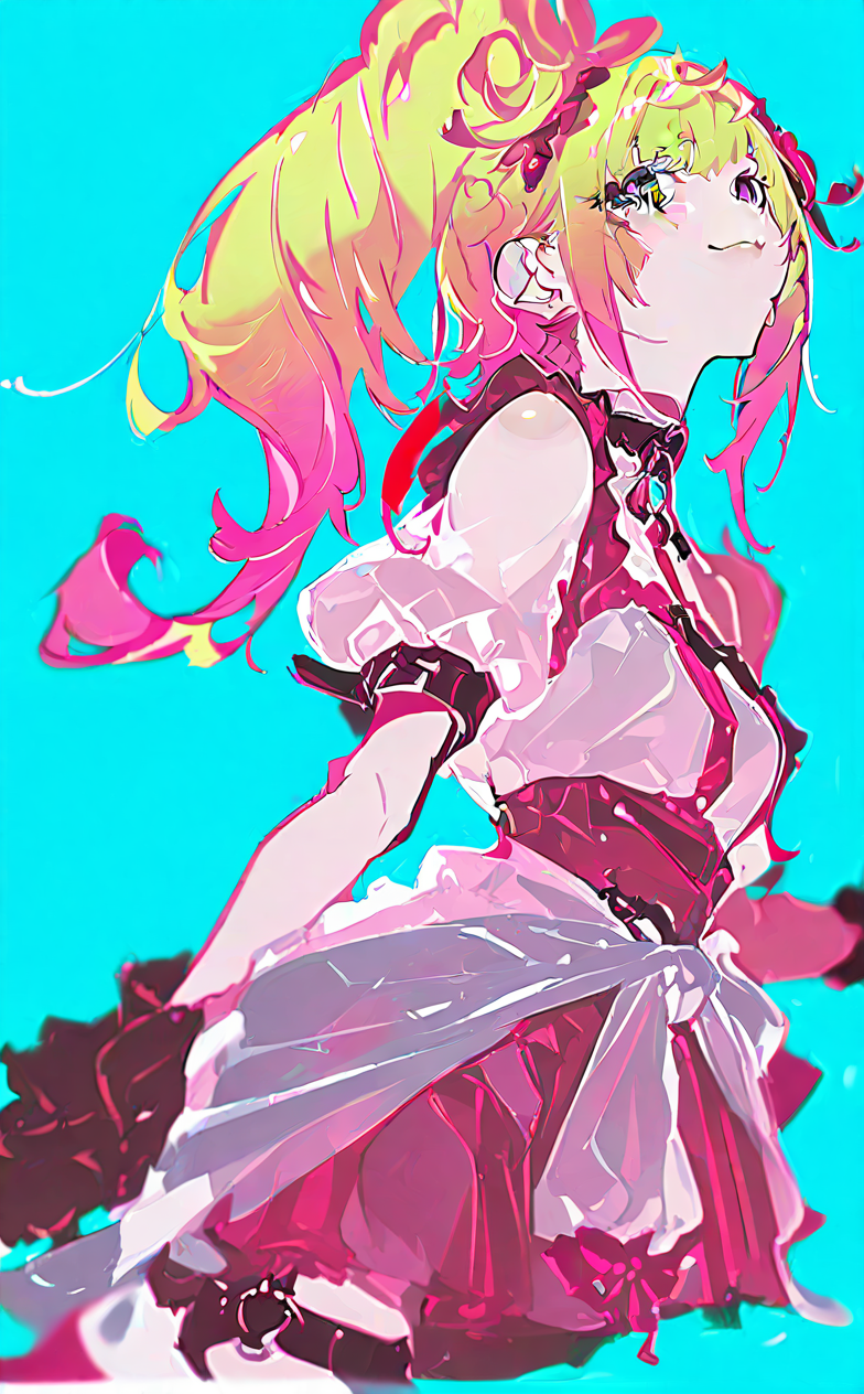 梦幻霓虹风的二次元少女插画