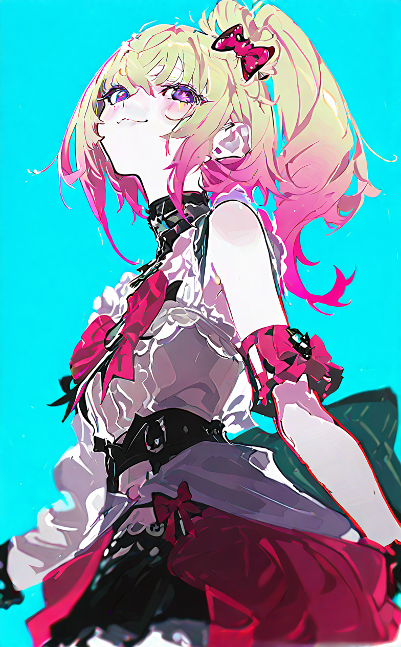 梦幻霓虹风的二次元少女插画
