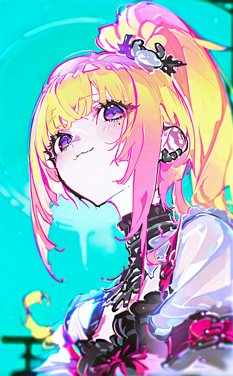 梦幻霓虹风的二次元少女插画