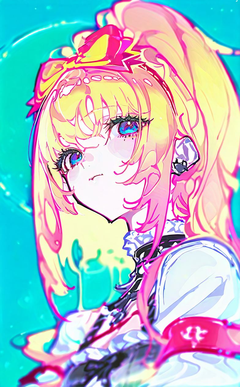 梦幻霓虹风的二次元少女插画