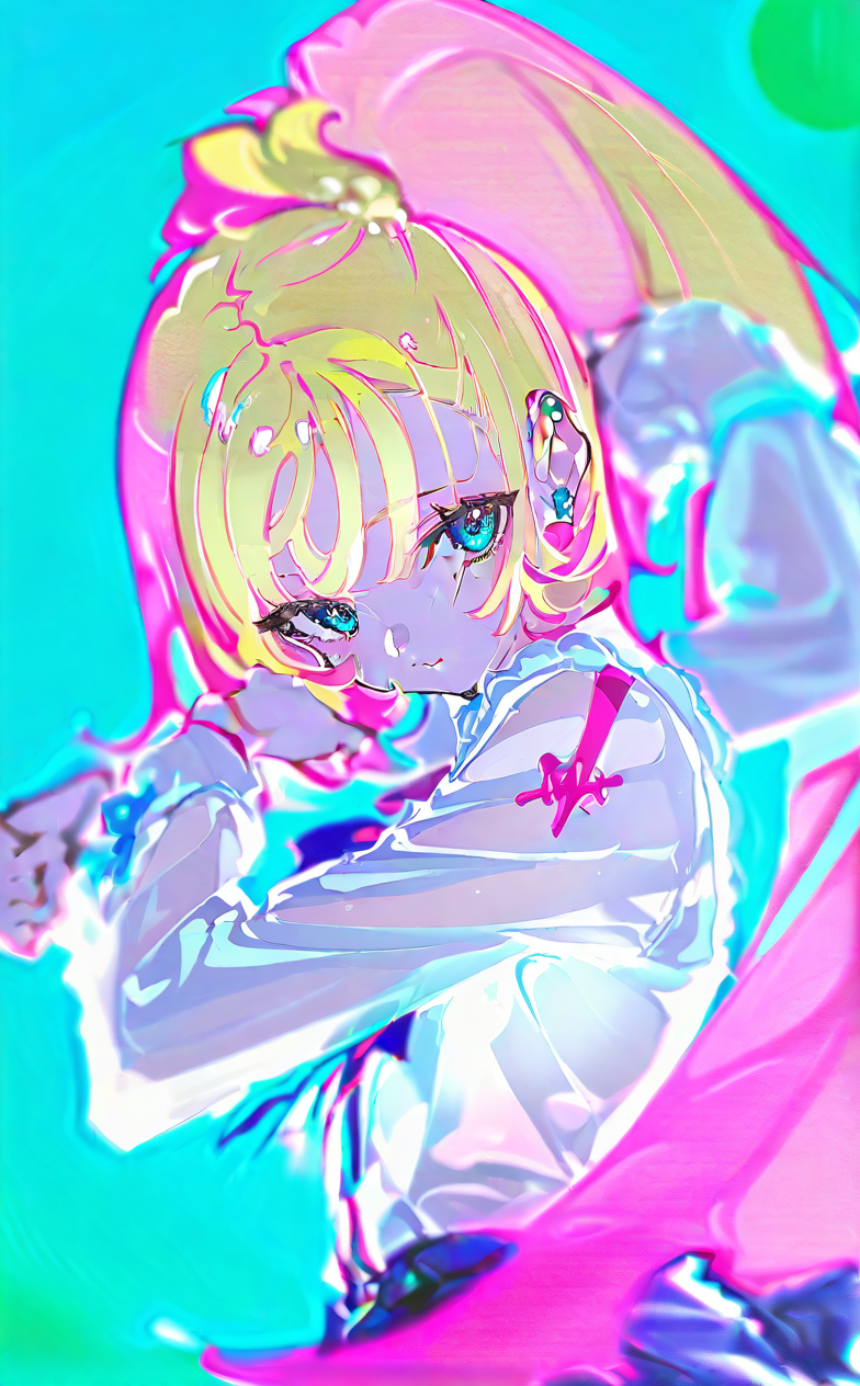 梦幻霓虹风的二次元少女插画