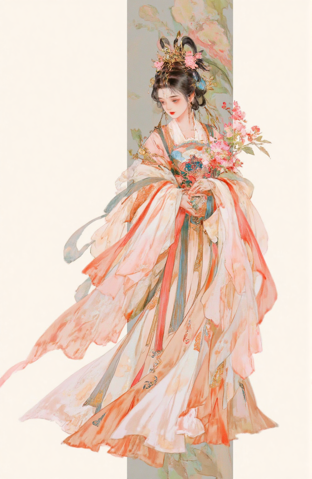 花间华服的古风仕女插画