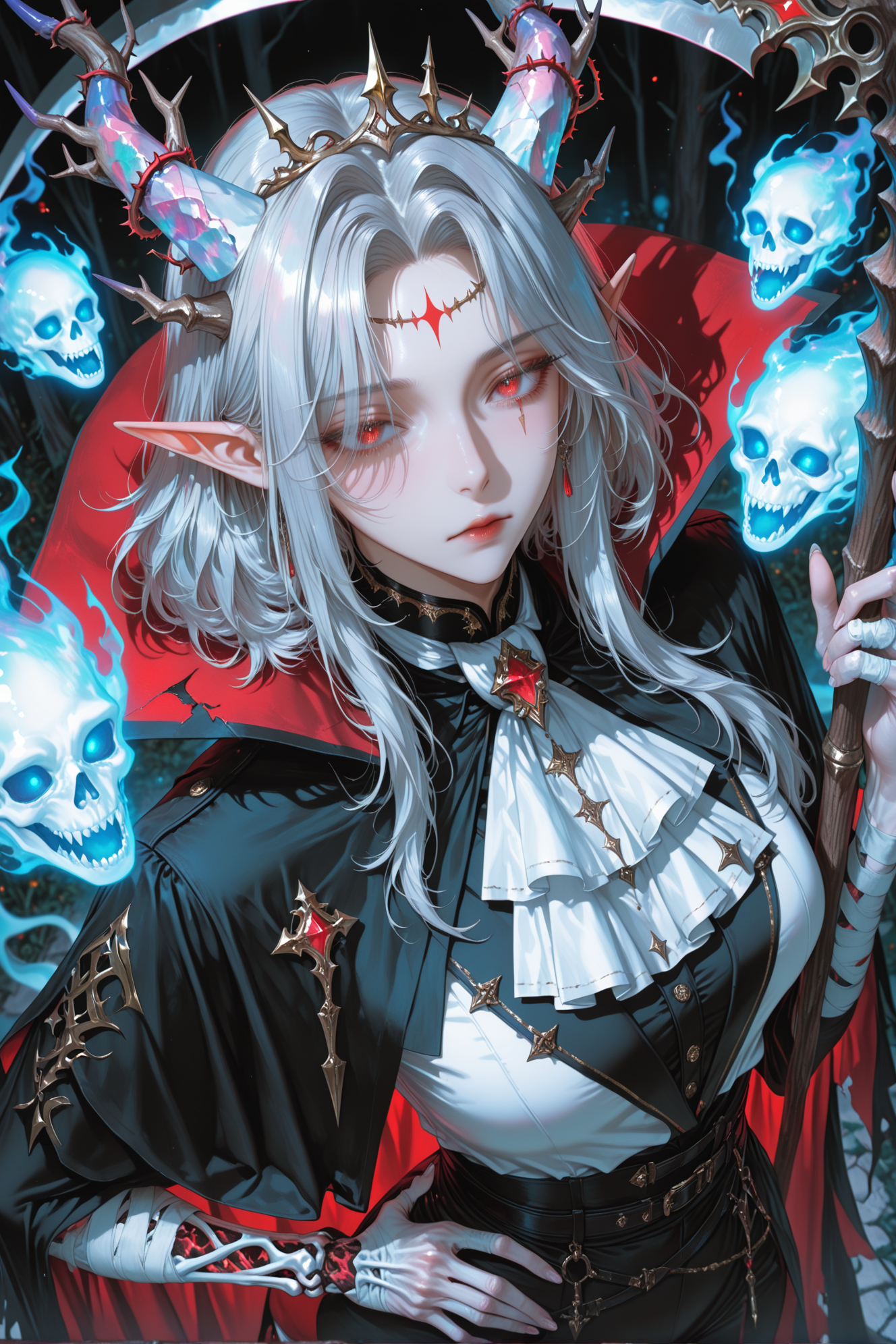 暗黑魔幻风的白发恶魔贵族角色