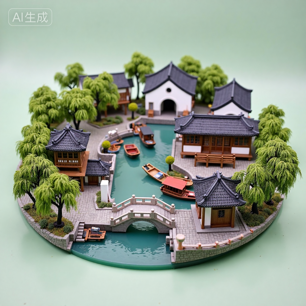 微缩江南水乡园林模型